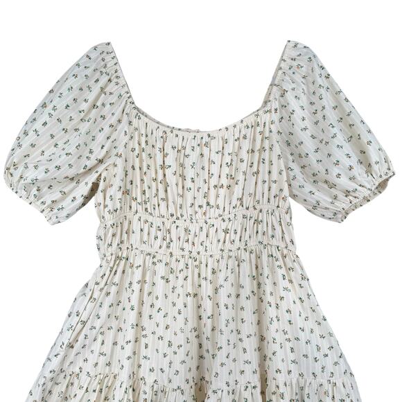 Storia Floral Cottagecore Dress Womens Large Cream Maxi Milkmaid Croquette - Picture 3 of 12